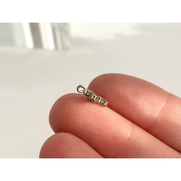 Cross Shaped CZ Accented Catholic | Christian Silver T Vintage Pendant | Charm - Picture 7 of 8